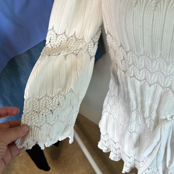 FREE PEOPLE FIRE ISLAND WHITE  KNIT CROCHET DRAWSTRING WAIST TUNIC TOP SIZE M - Picture 5 of 15